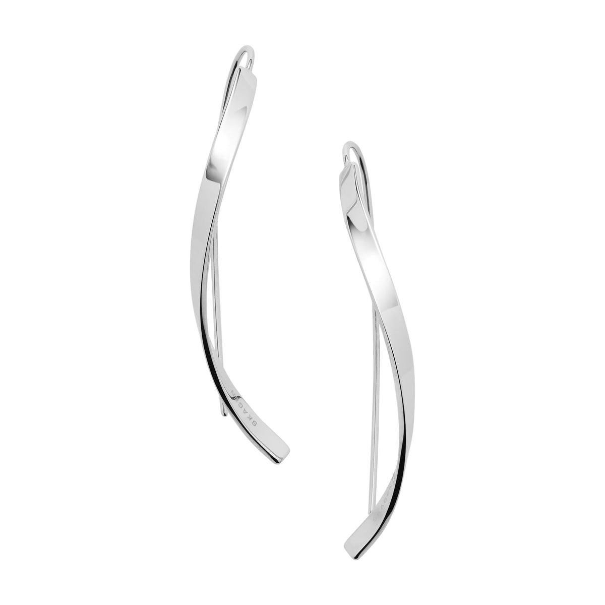 Curved silver-tone hoop earrings with slim open-link silhouette and hinged clasp