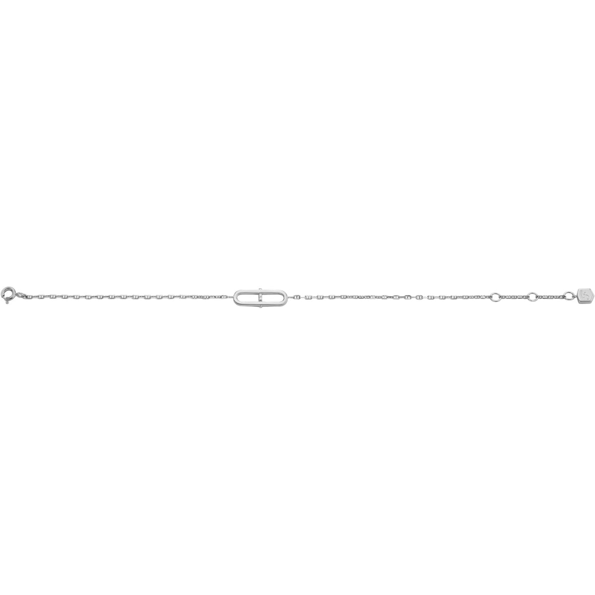 Sterling silver station bracelet with small round-link stations and rectangular clasp