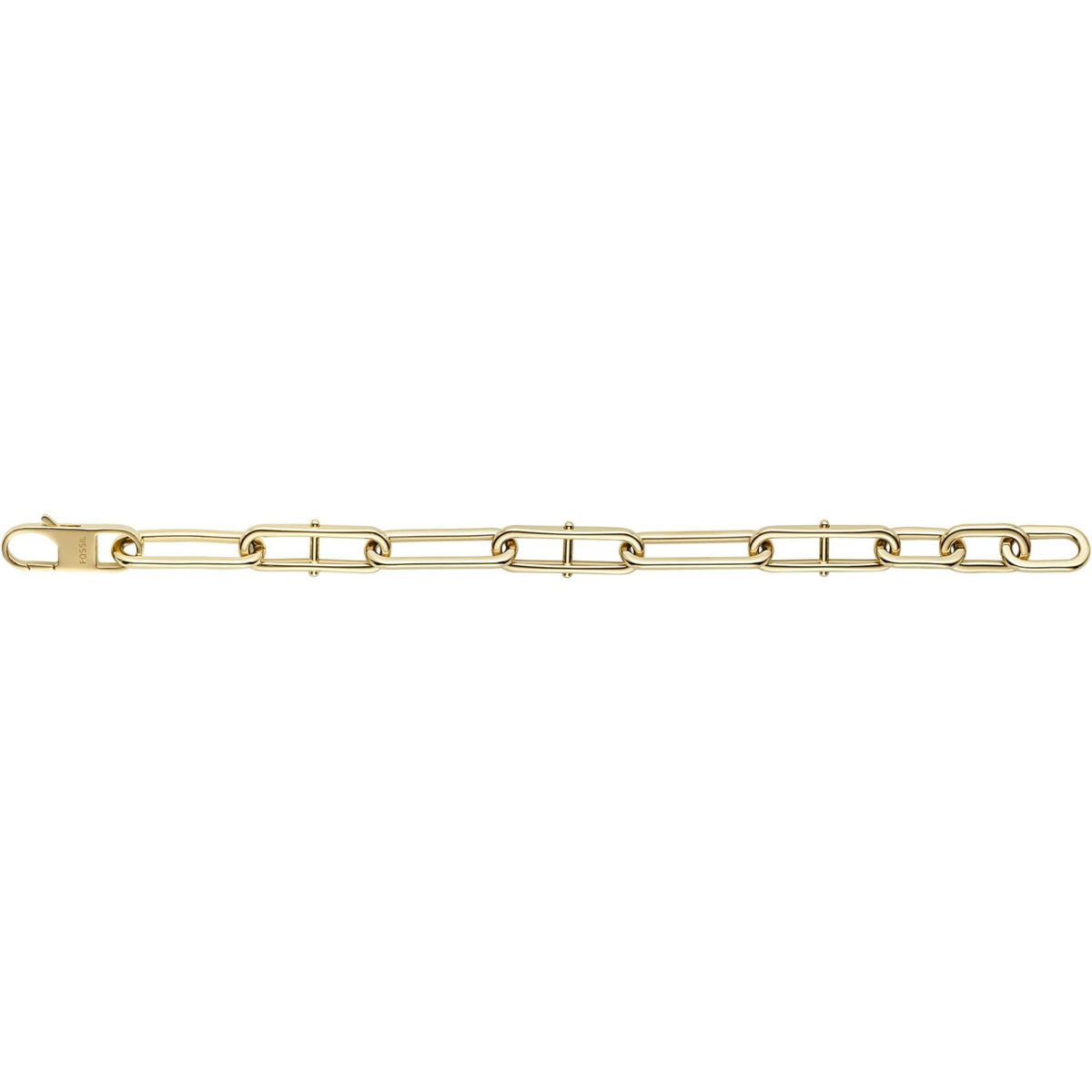 Gold-tone chain bracelet with lobster clasp and rectangular link design
