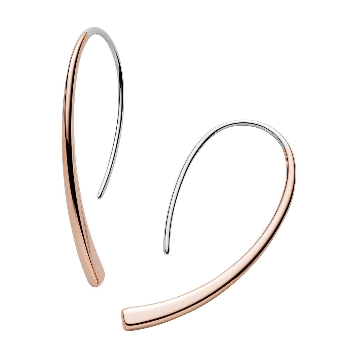 Two-tone rose gold-tone threader hoop earrings, thin curved open U shape