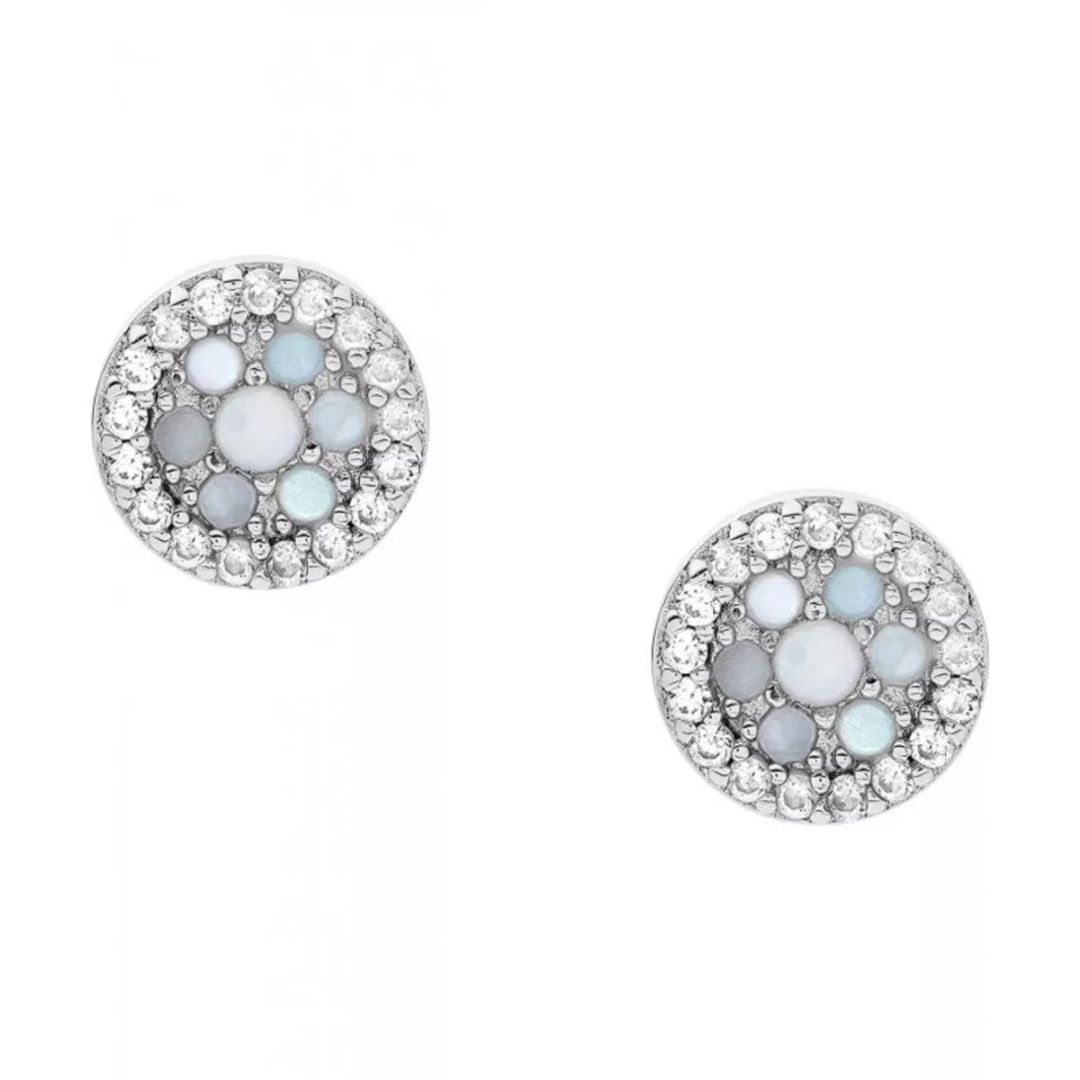 Fossil mother-of-pearl sterling silver stud earrings with crystal halo