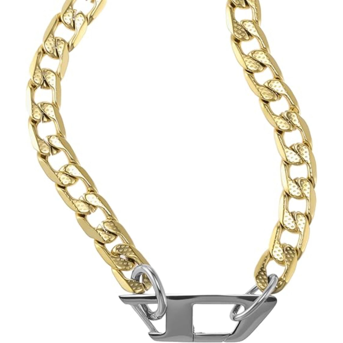 Gold-tone chain necklace with chunky linked links and rectangular clasp