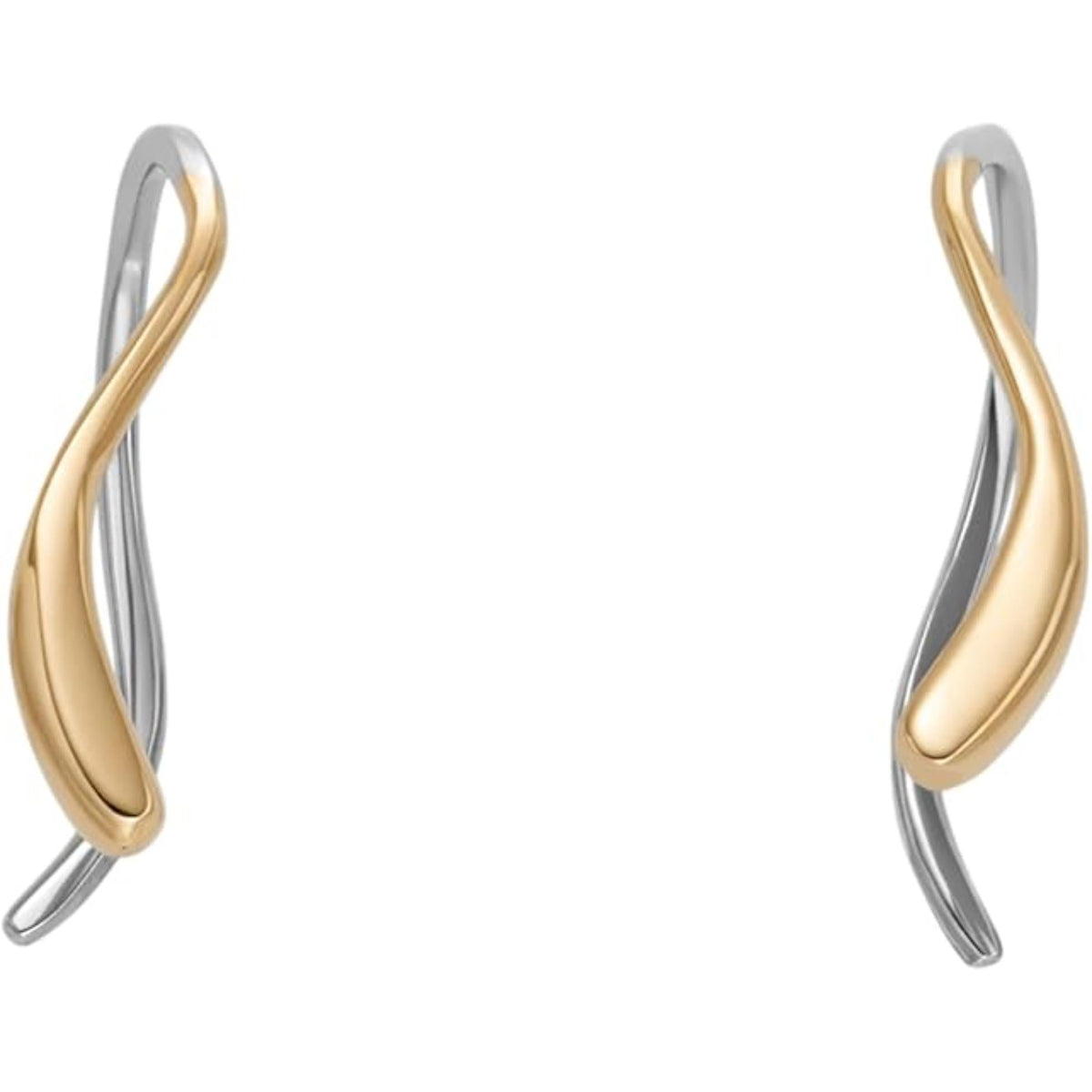Two-tone wave drop earrings, gold-tone front with silver-tone outer edge