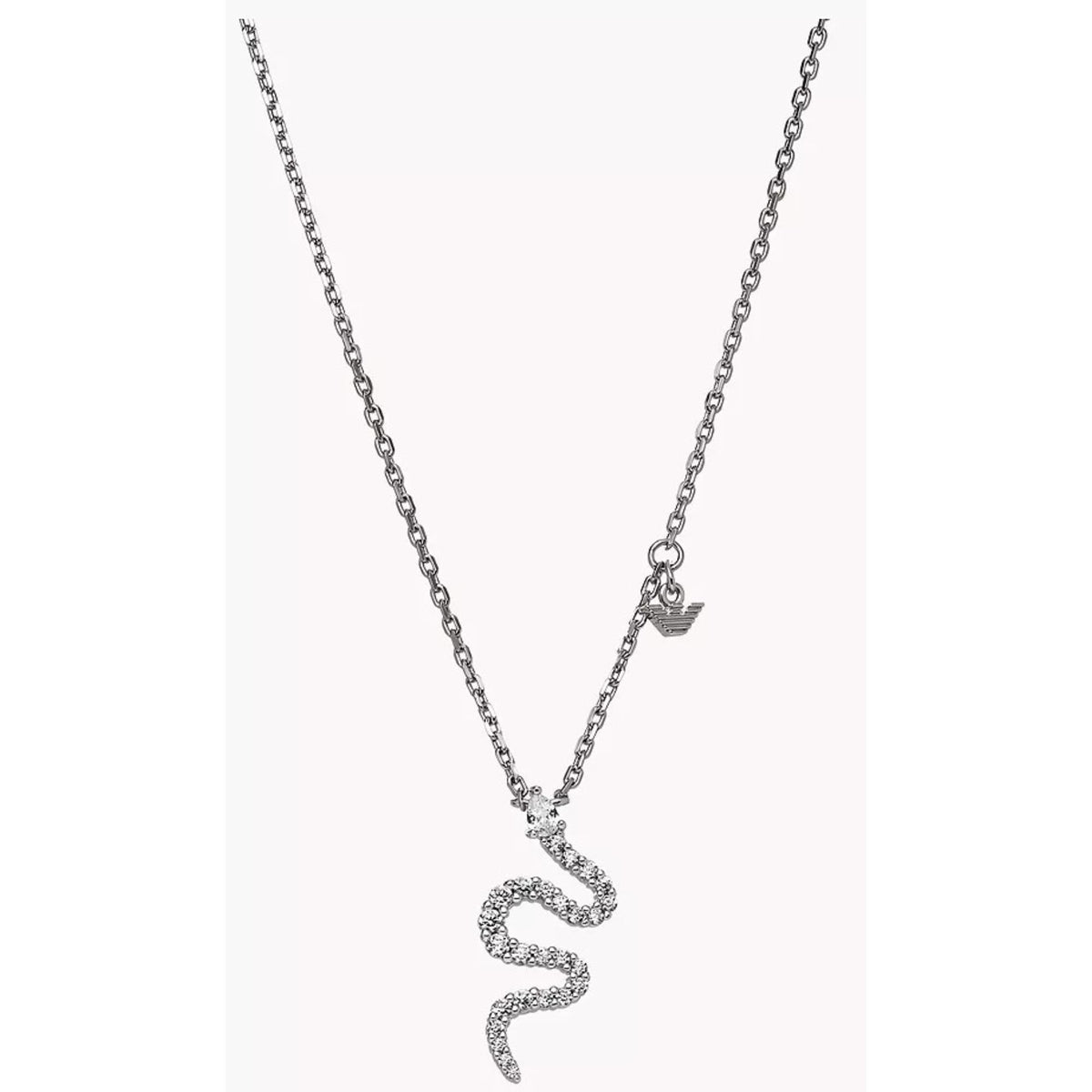 Sterling silver pendant necklace featuring letter-style sparkling charm on chain