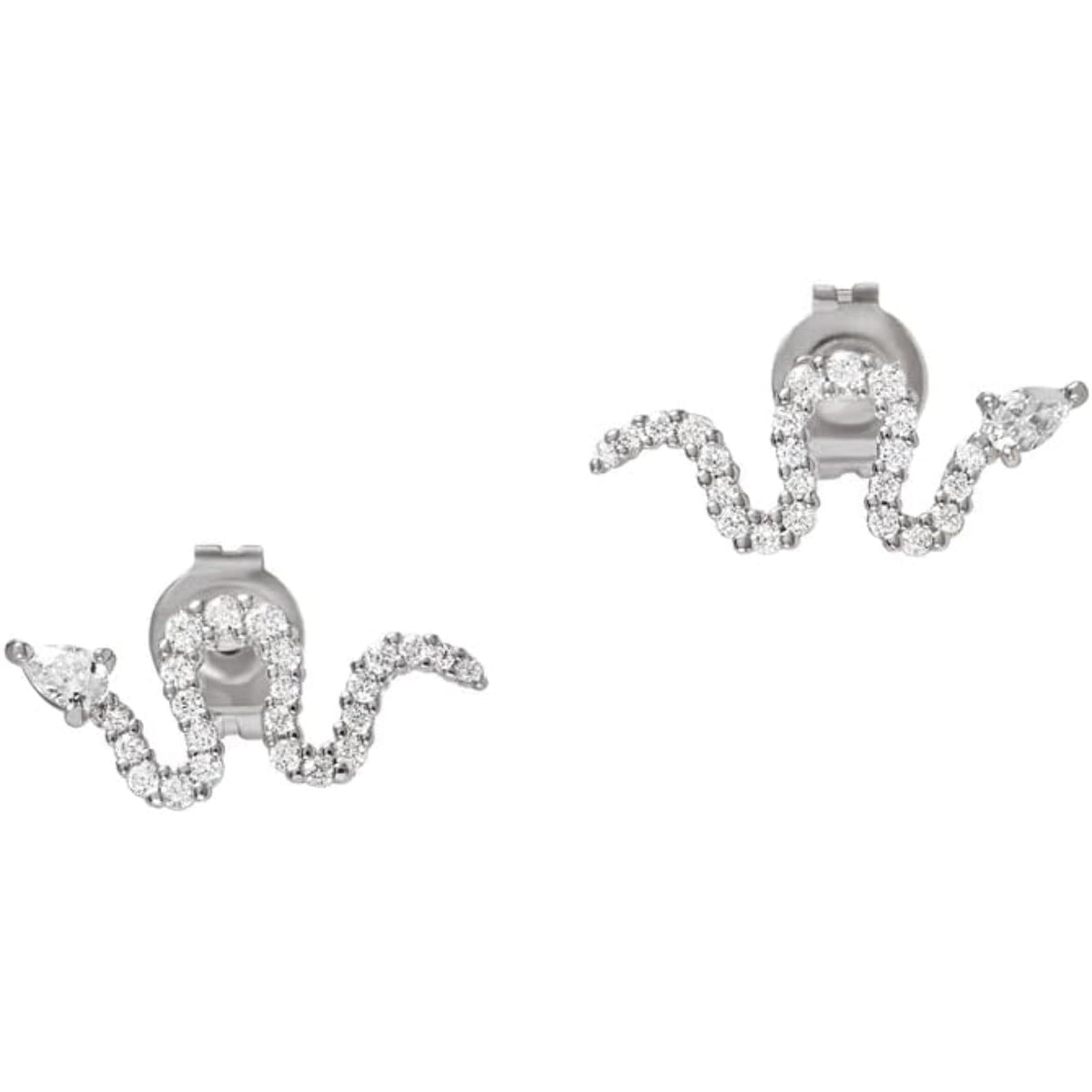 Sterling silver-tone rhinestone statement earrings with curved dangling design
