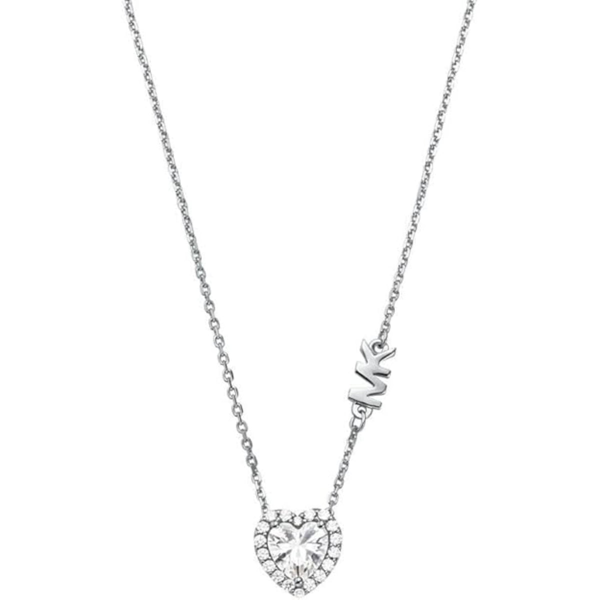 Michael Kors sterling silver heart pendant necklace with pavé heart charm