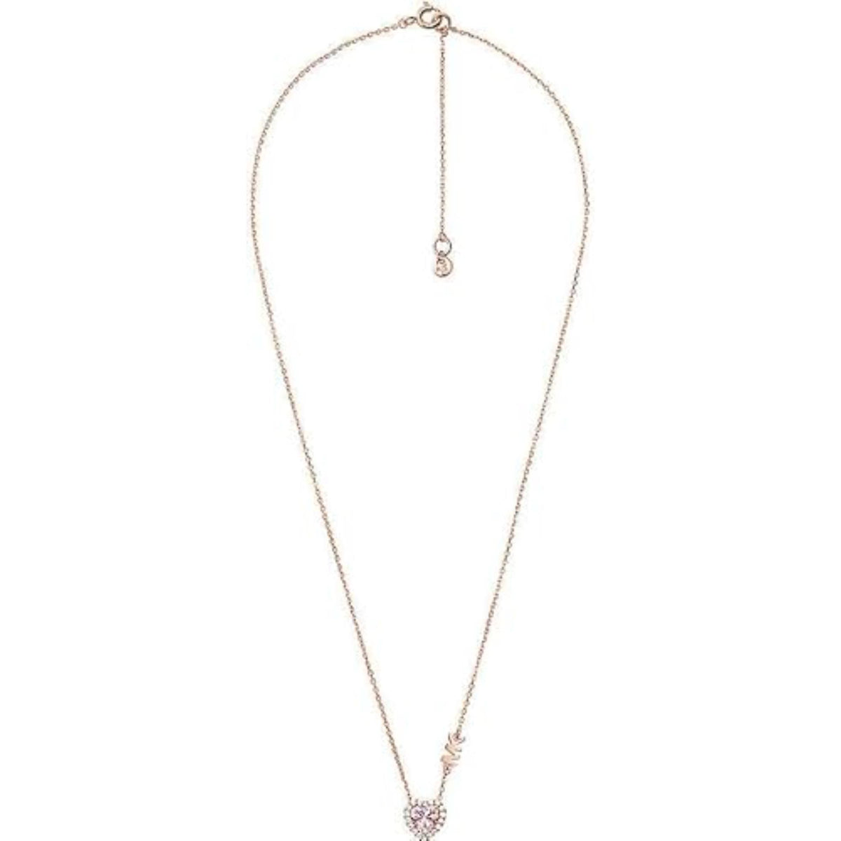 Rose gold heart pendant necklace with long chain and small top clasp