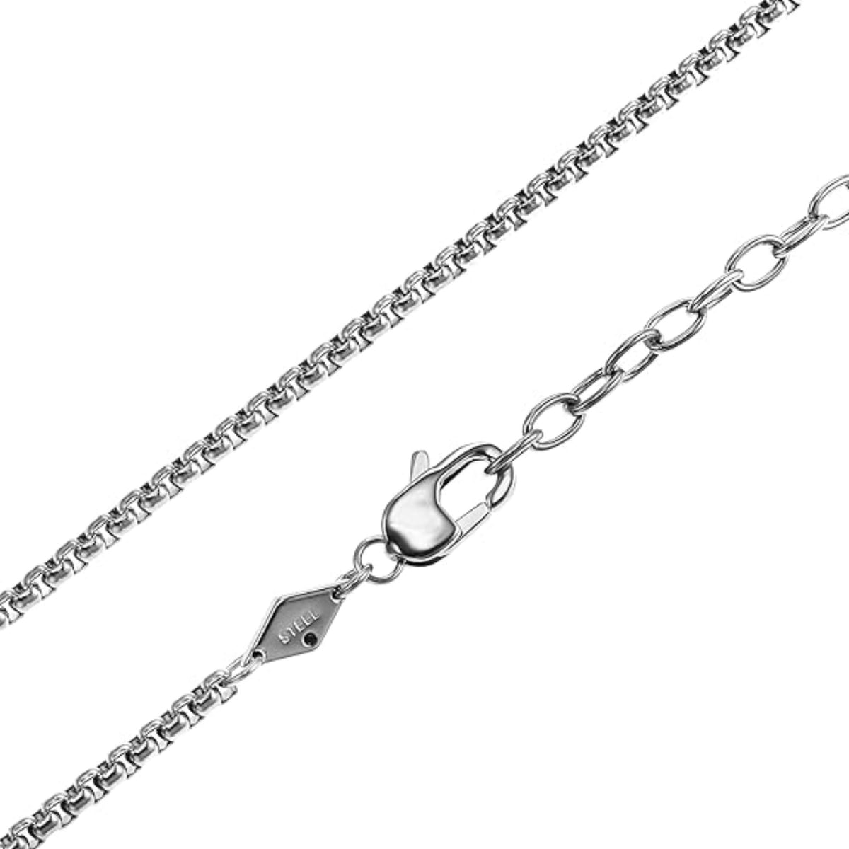 Stainless steel dog tag pendant necklace with chevron pattern, link chain and connector