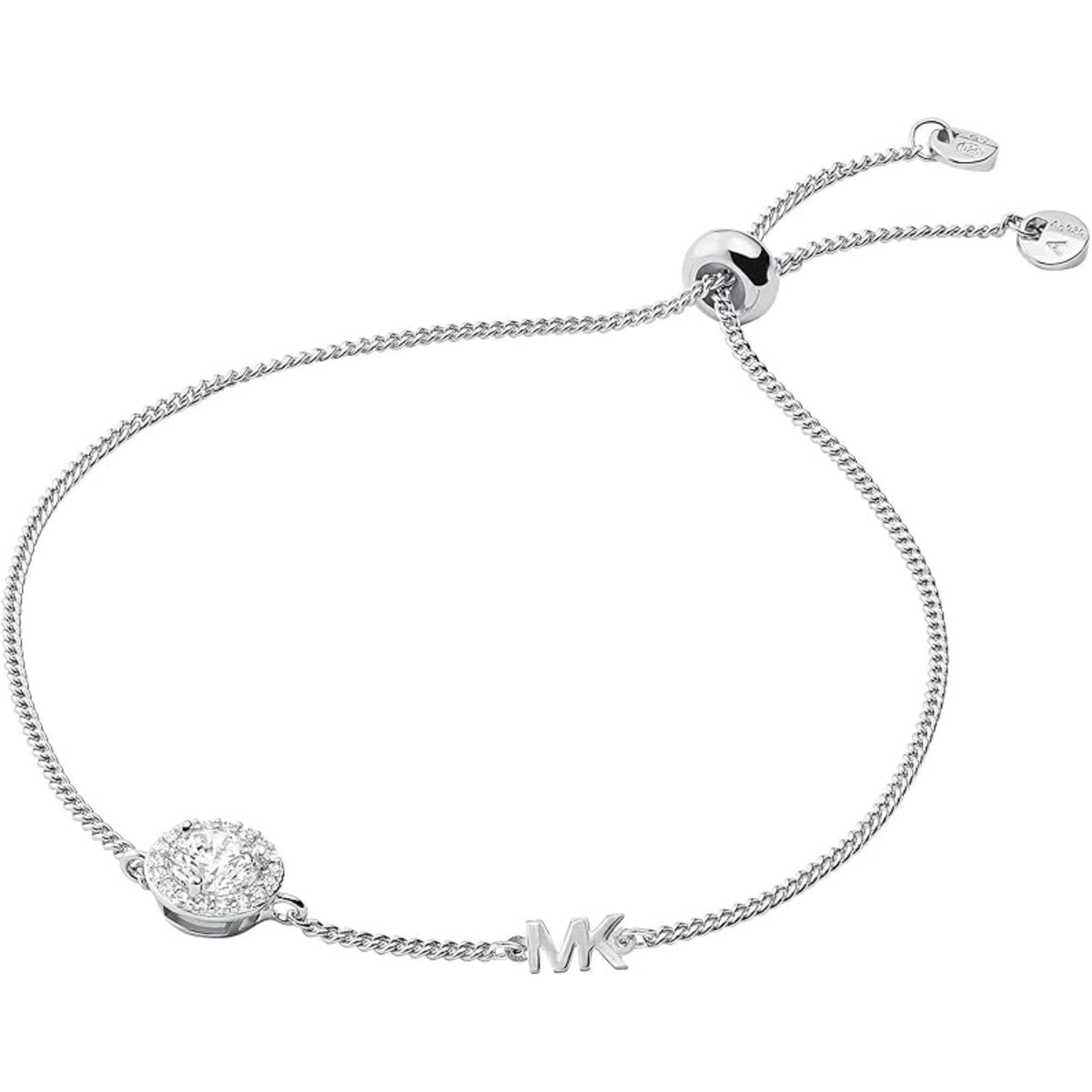 Michael Kors sterling silver halo slider bracelet with crystal accent and MK logo