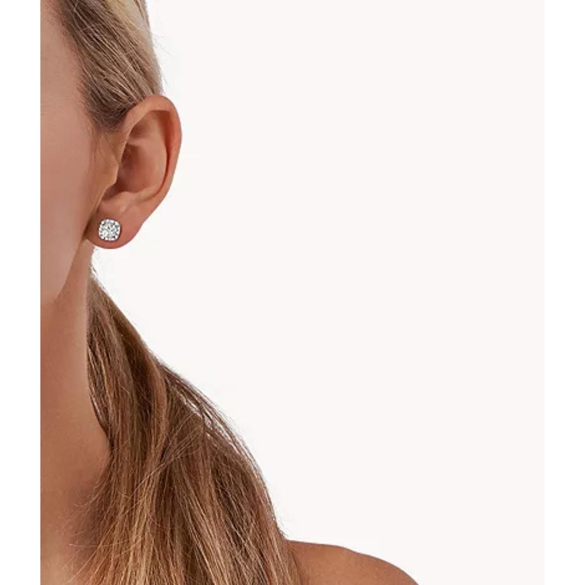 Michael Kors sterling silver stud earring with cushion-cut clear stone