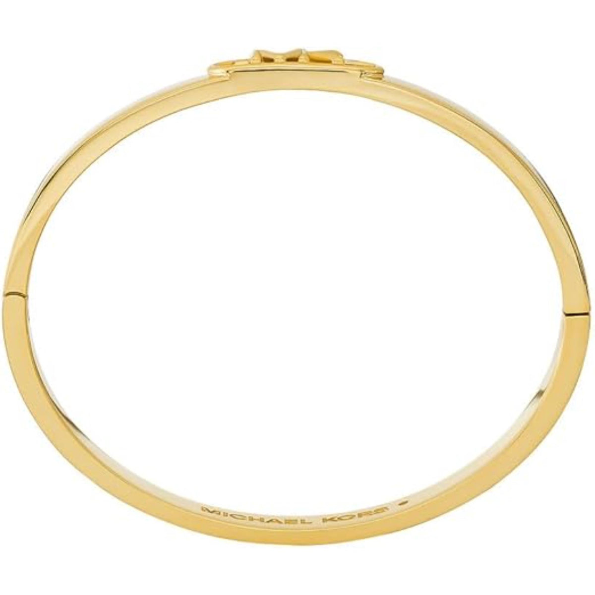 Gold-plated bangle bracelet side profile with clasp nub and smooth finish