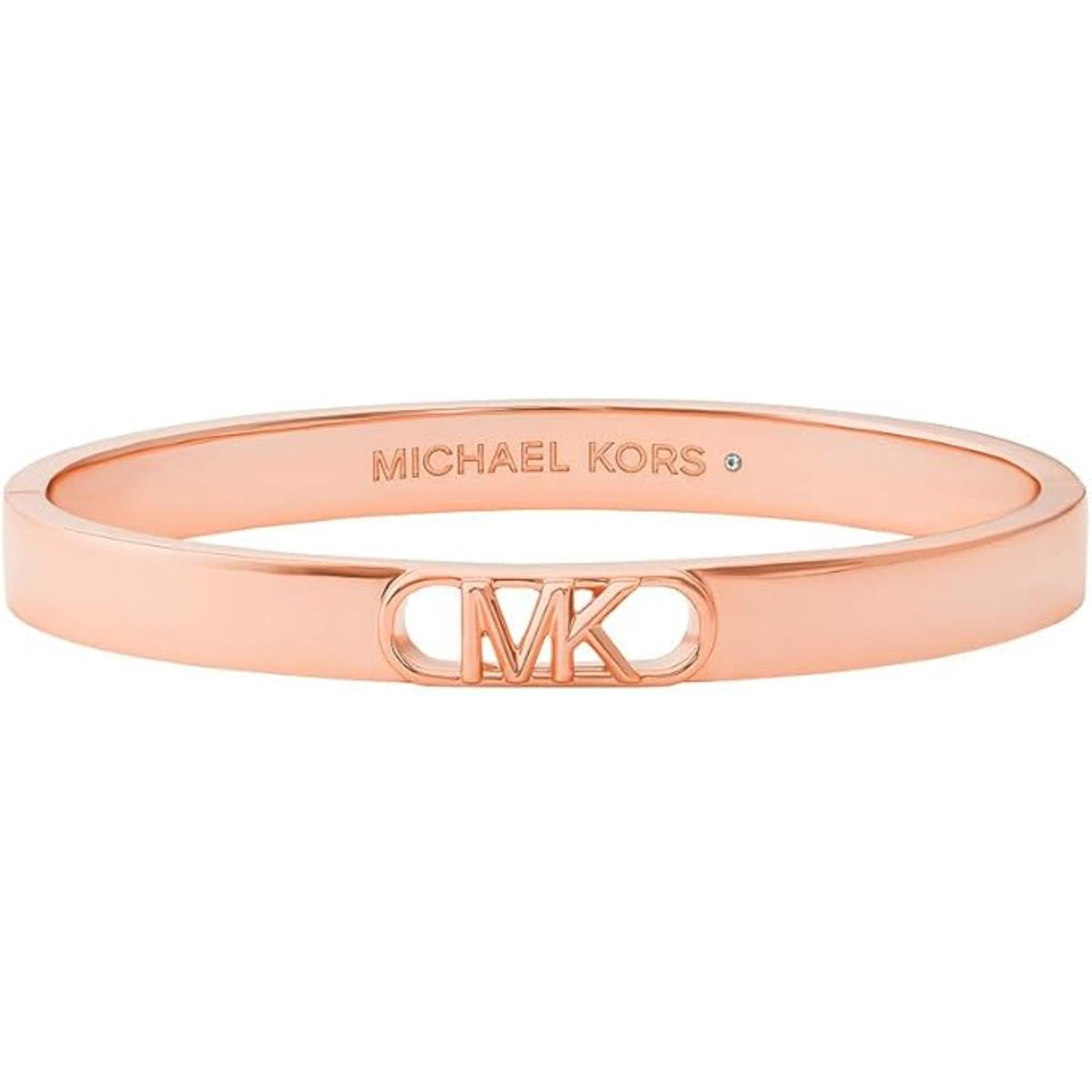 Rose gold-plated hinge bangle with MK monogram link at center
