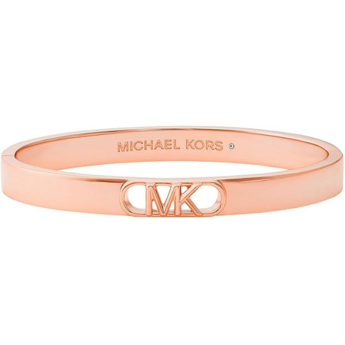 Rose gold-plated bangle with MICHAEL KORS engraving on inner band and MK center link