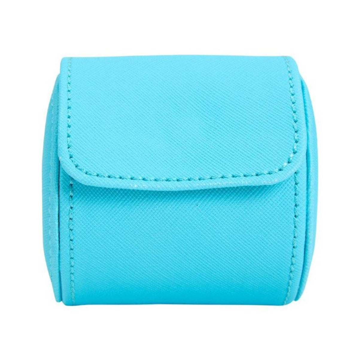 Turquoise watch roll with front flap and detailed edge stitching