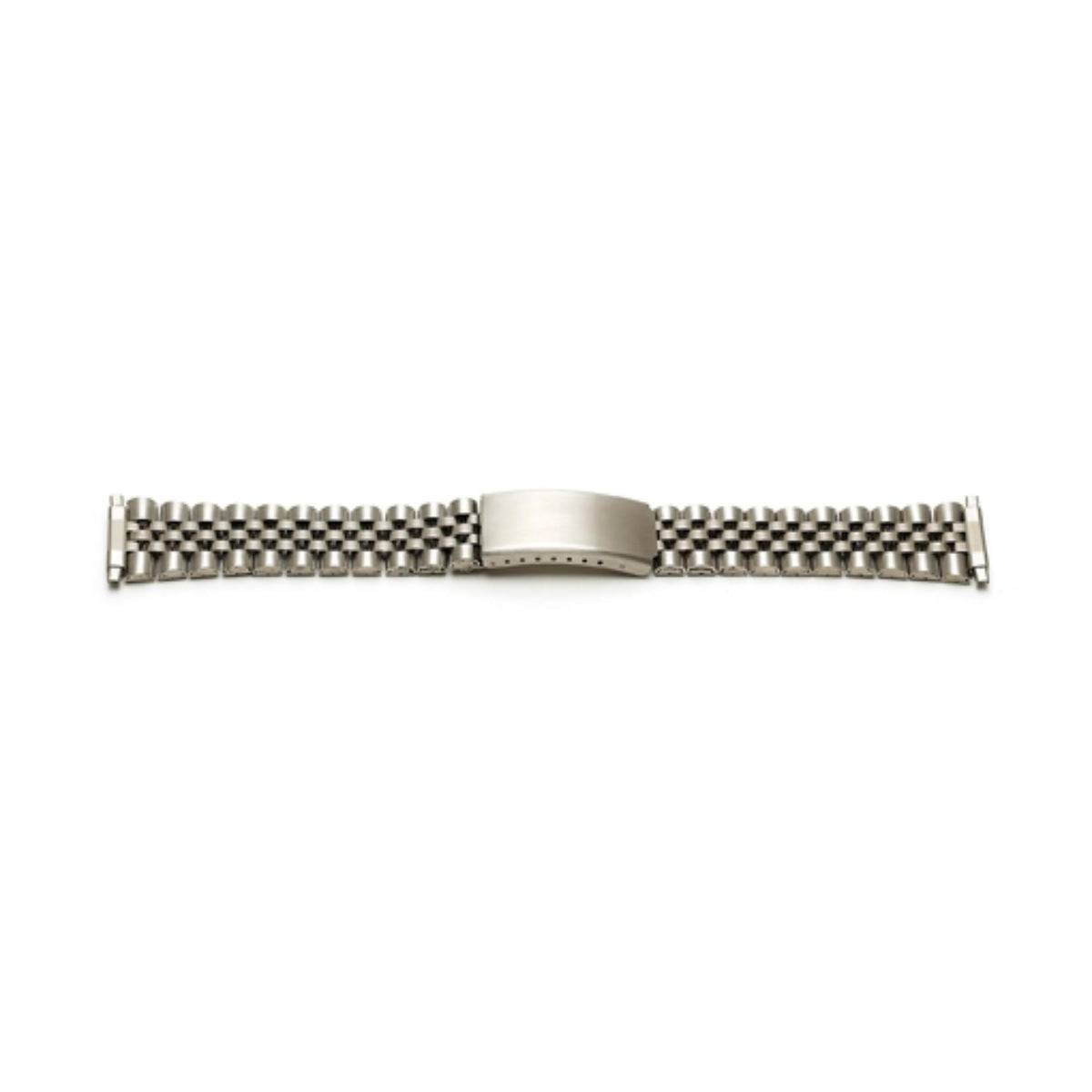 Stainless steel watch band with alternating metal links and center deployment clasp