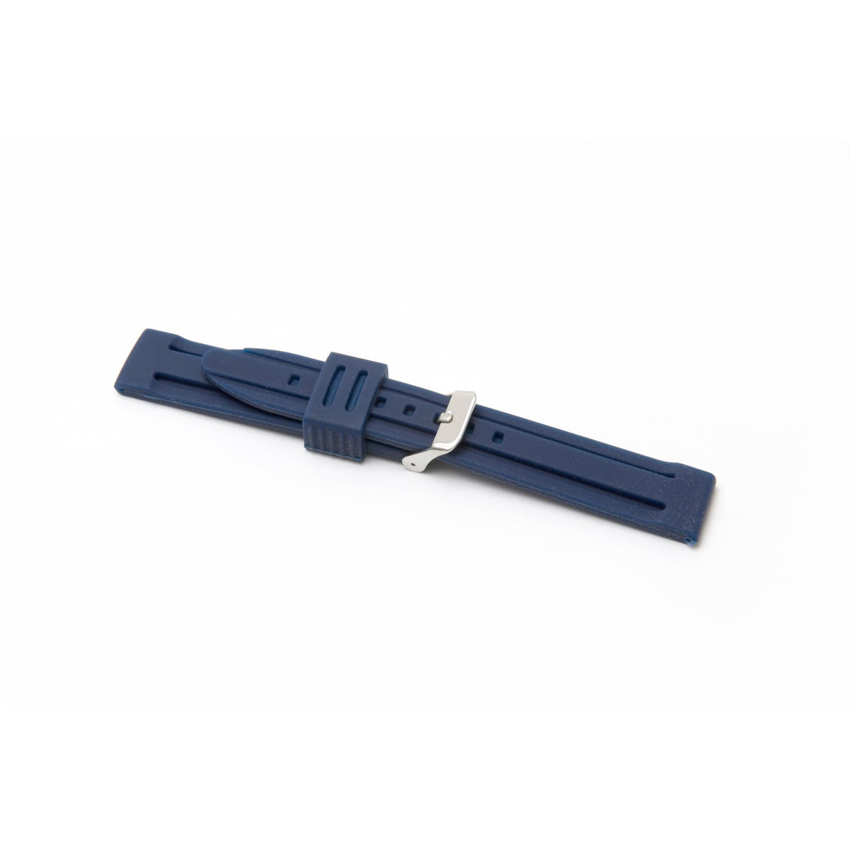 Blue silicone watch strap with metal clasp and pin-buckle holes