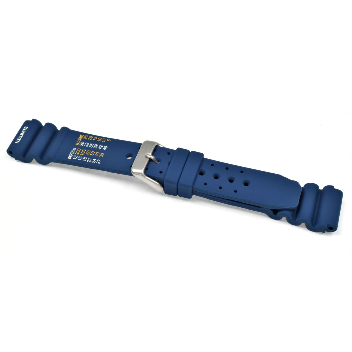 Navy polyurethane watch strap with metal buckle and multiple adjustment holes
