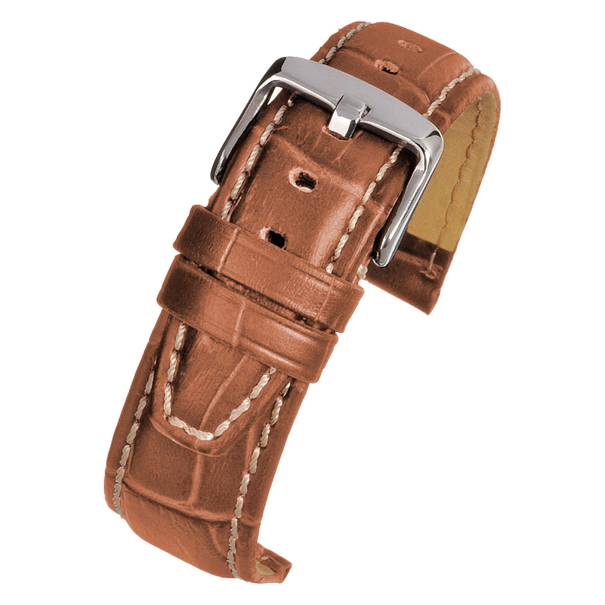 Tan alligator-grain leather watch strap with nubuck finish and metal buckle