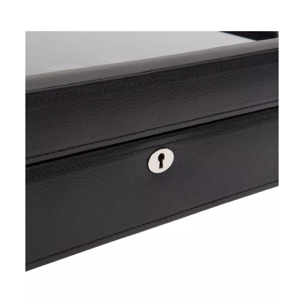 Black watch storage box with round key lock on the front panel