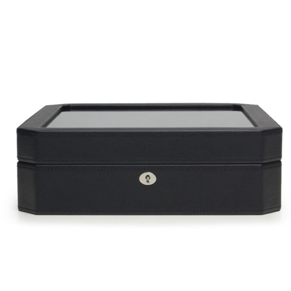 WOLF Windsor watch box with cover, dark leather-look texture and corner edges