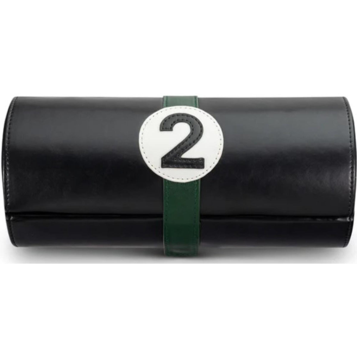 4-slot watch case pouch, black with green strap and white “2” emblem on front.