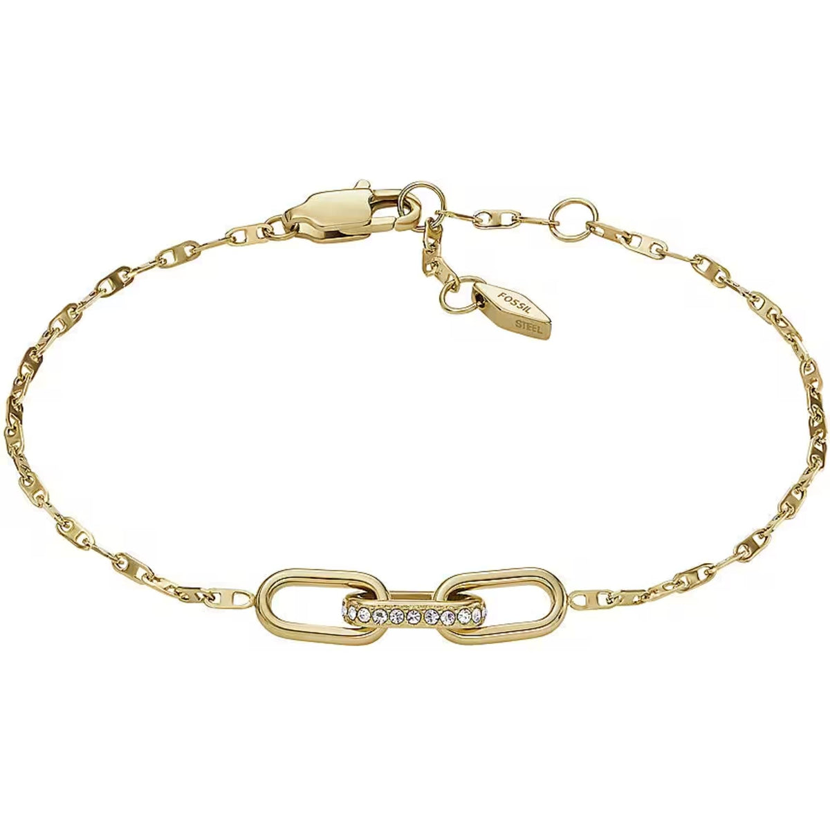 Gold-tone stainless steel chain bracelet with toggle clasp and small stone detail