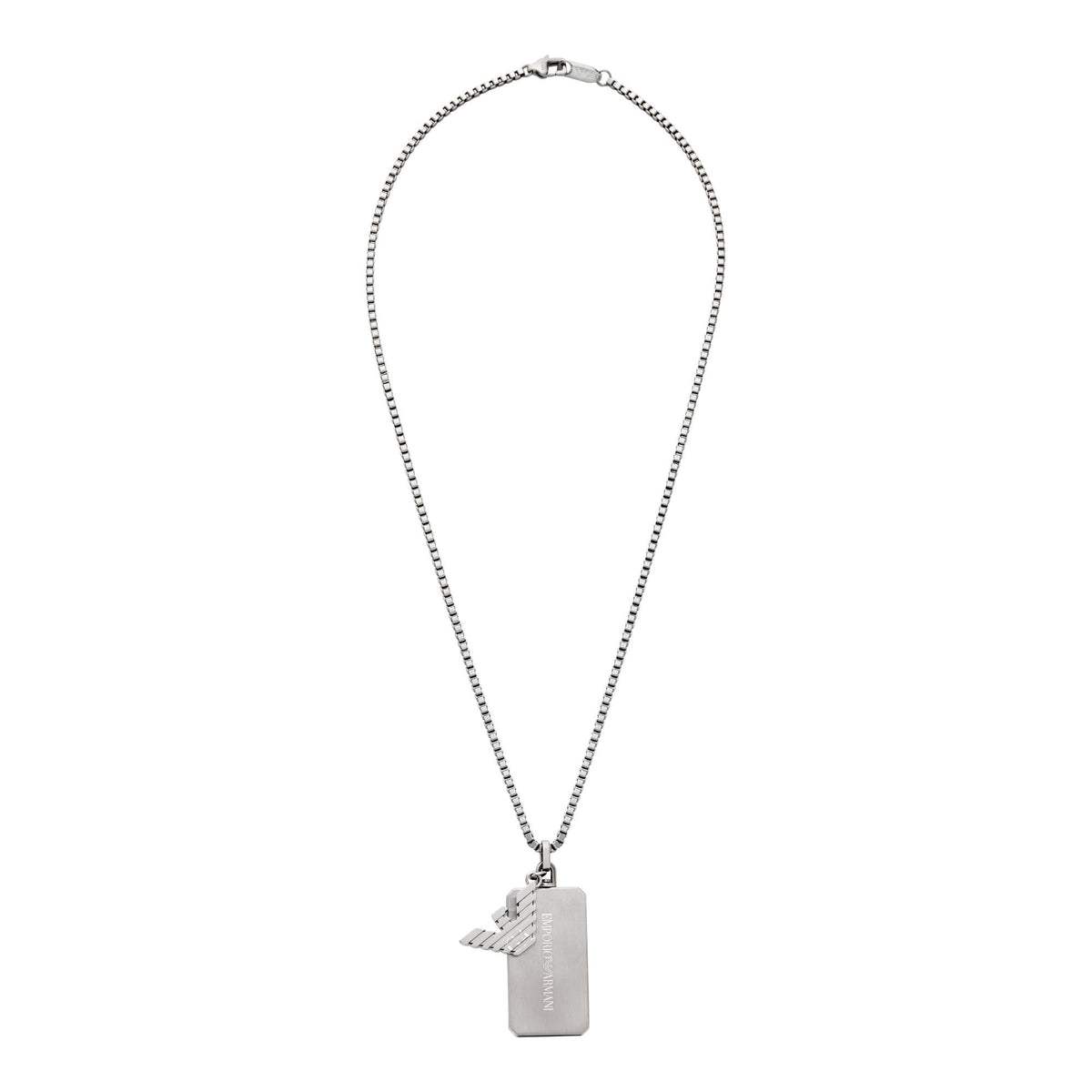 Stainless steel dog tag necklace with cable chain and rectangular pendant
