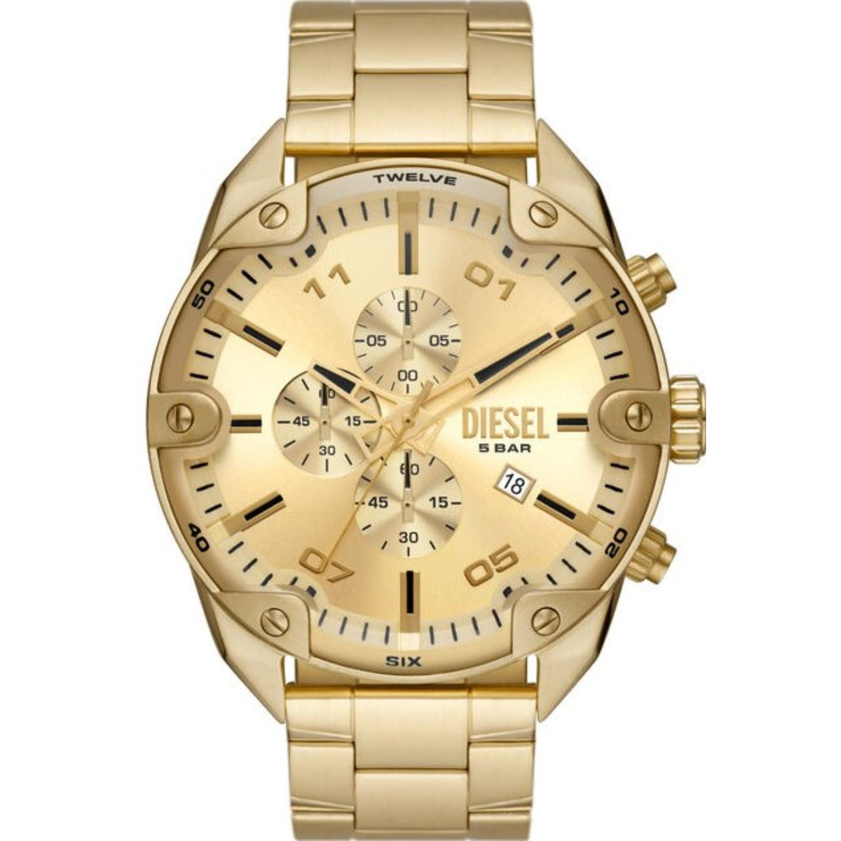 Gold-tone men's chronograph quartz watch with champagne dial and gold-tone bezel
