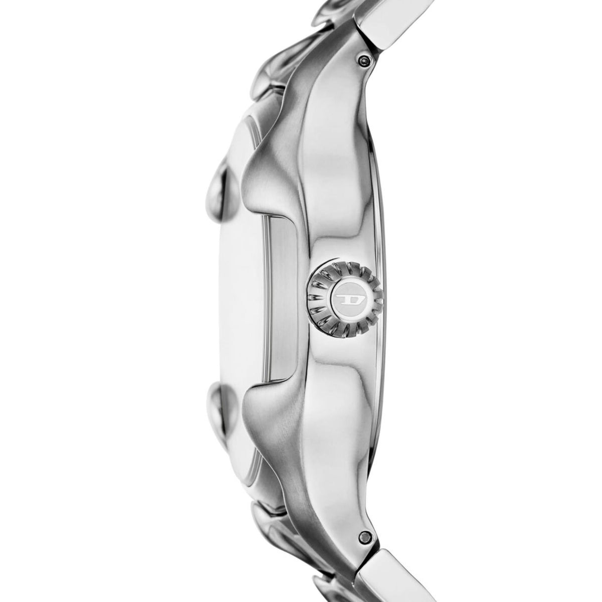 Diesel stainless steel watch side profile with crown and curved bracelet links