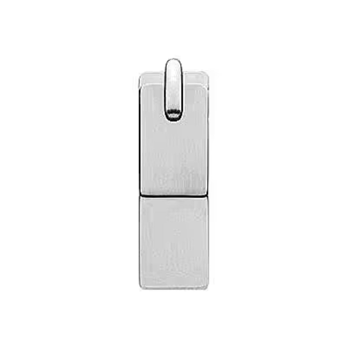 Stainless steel hoop earring back view, rectangular snap clasp