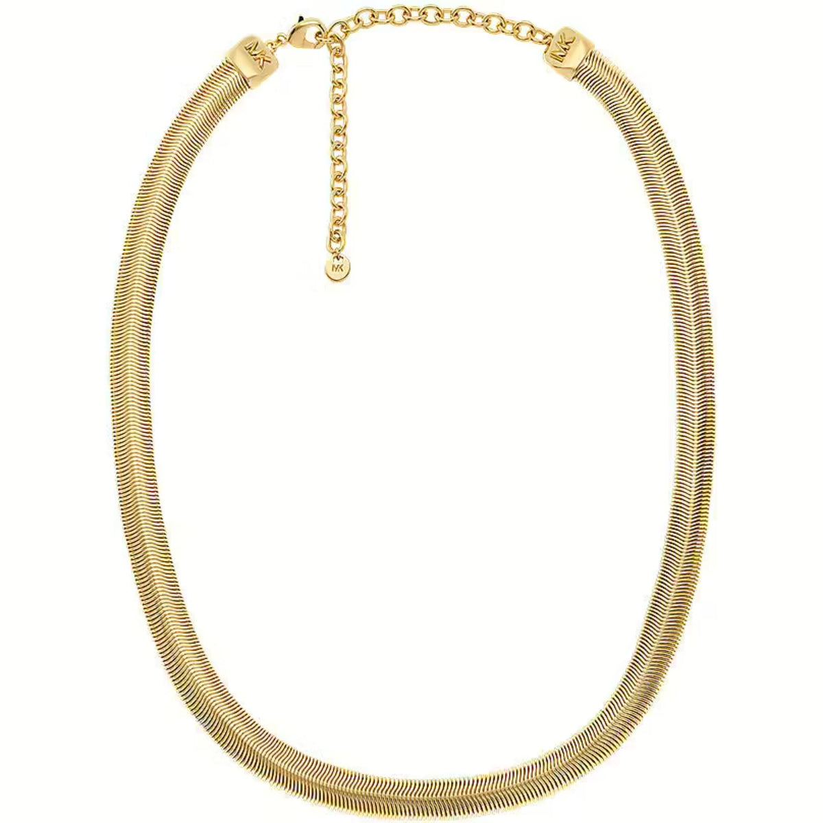 Gold-plated chevron snake chain necklace with small center drop charm