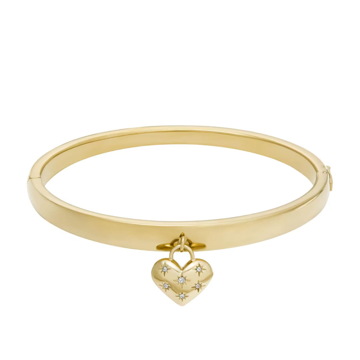 Gold-tone stainless steel heart charm bangle bracelet with small star detail