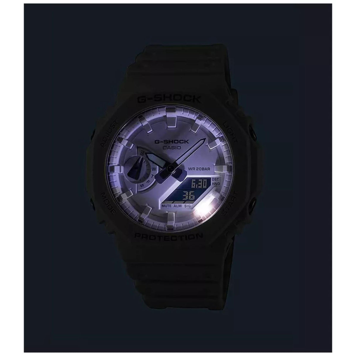 Black resin strap analog-digital watch with dark dial and digital time readout