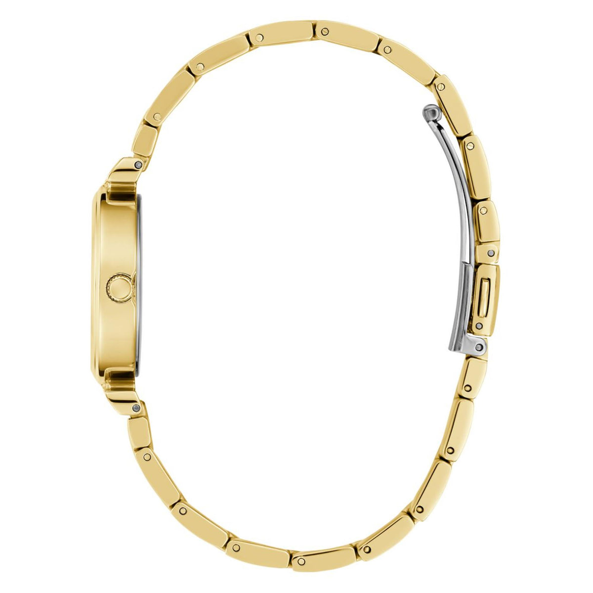 Gold-tone stainless steel women's watch with champagne dial and link bracelet, crystal bezel