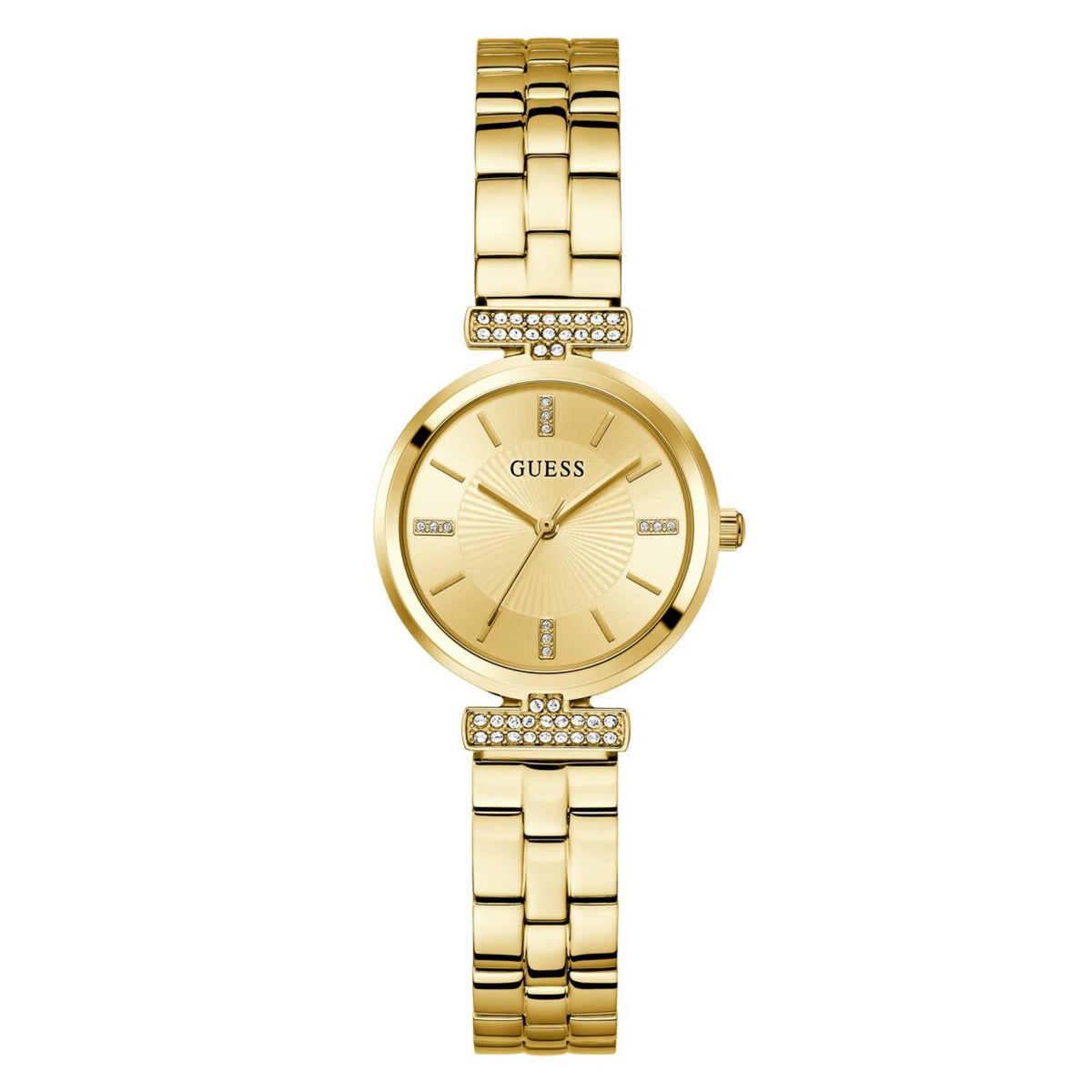 Women’s gold-tone stainless steel watch with champagne dial and crystal hour markers