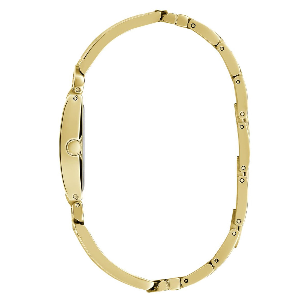 Gold-tone metal watch strap with link details and clasp hardware