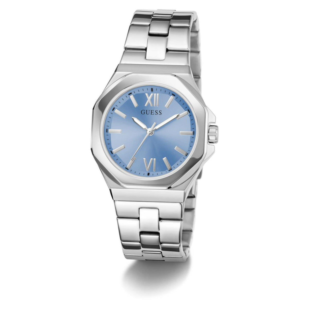 Women's stainless steel watch, light blue dial and linked bracelet band