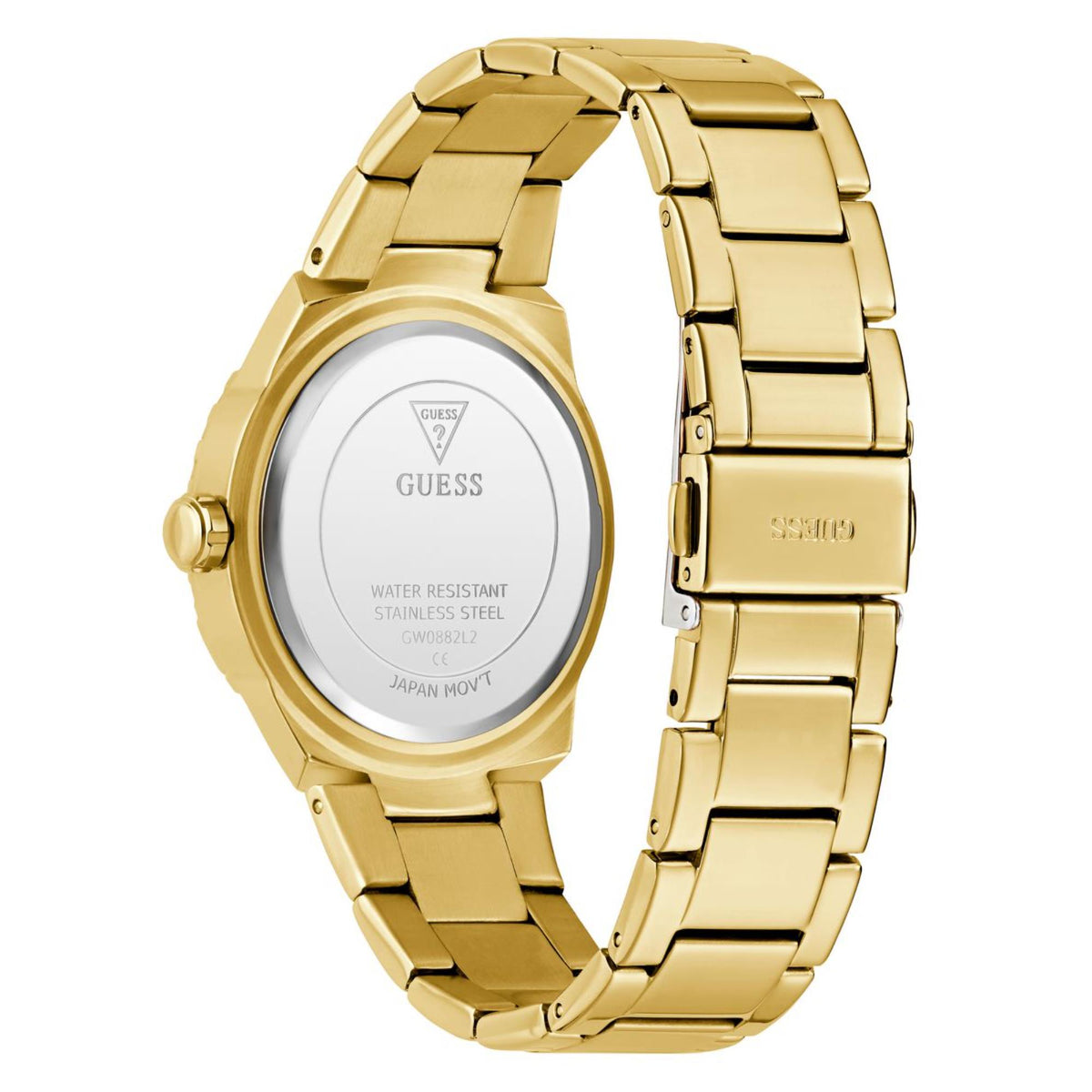 Gold-tone stainless steel strap women's round watch with white dial