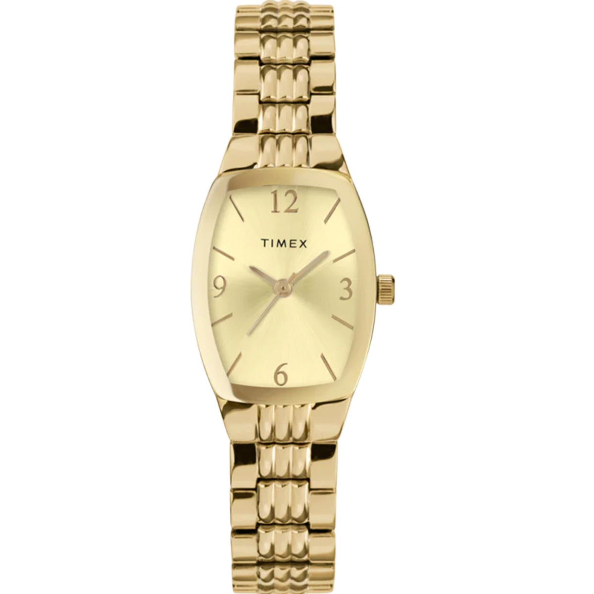 Timex Main Street 21mm ladies quartz wristwatch with champagne dial and gold-tone steel bracelet
