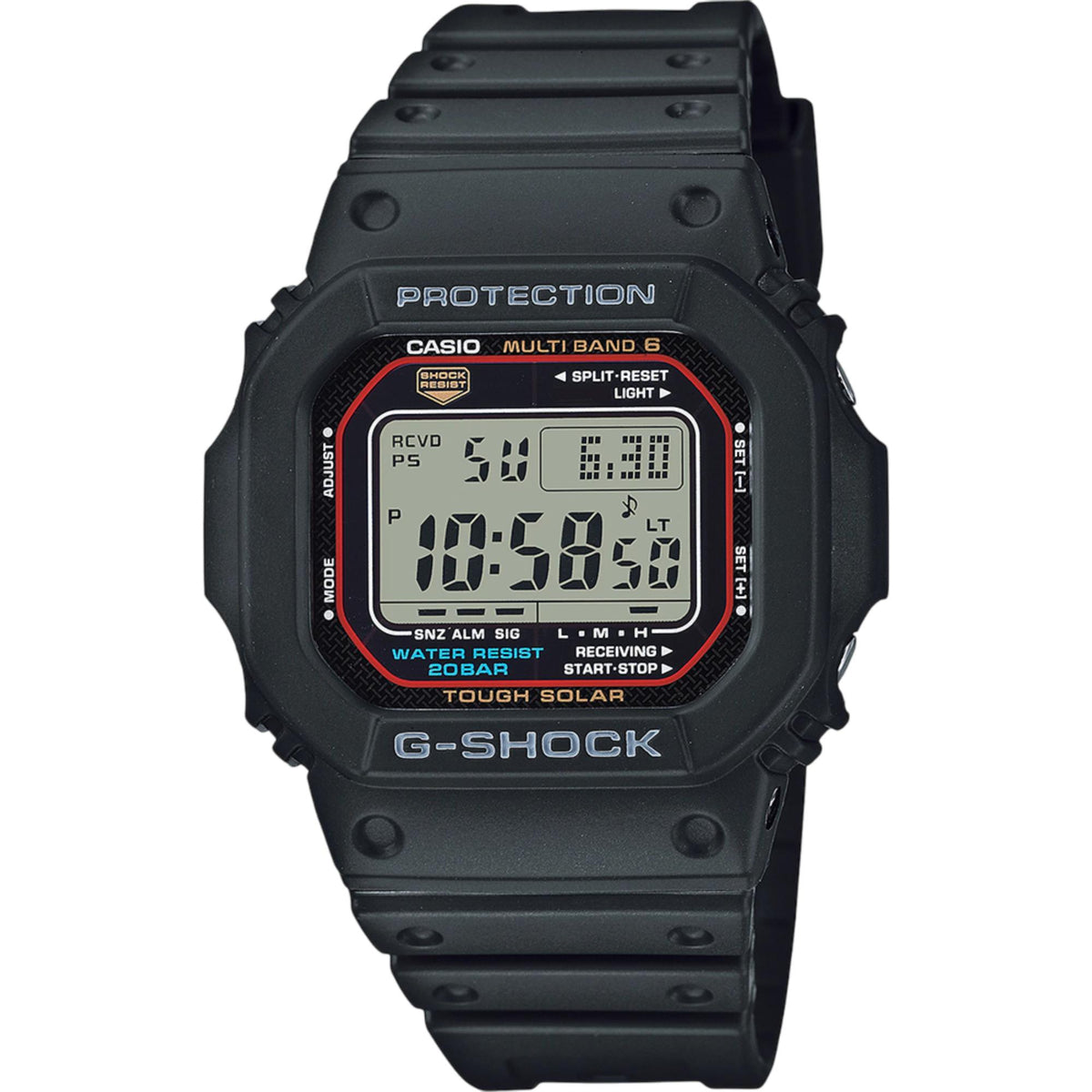 Black Casio G-Shock digital men's watch, rugged case and LCD time display