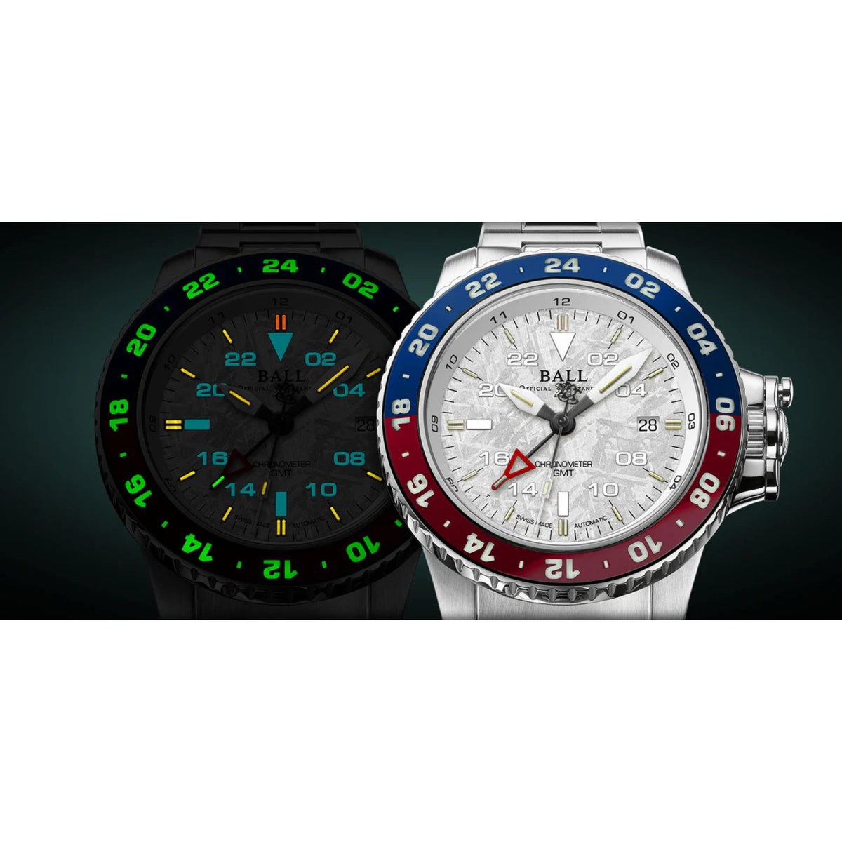 Men's wristwatch with silver patterned dial and stainless case, black strap watch beside