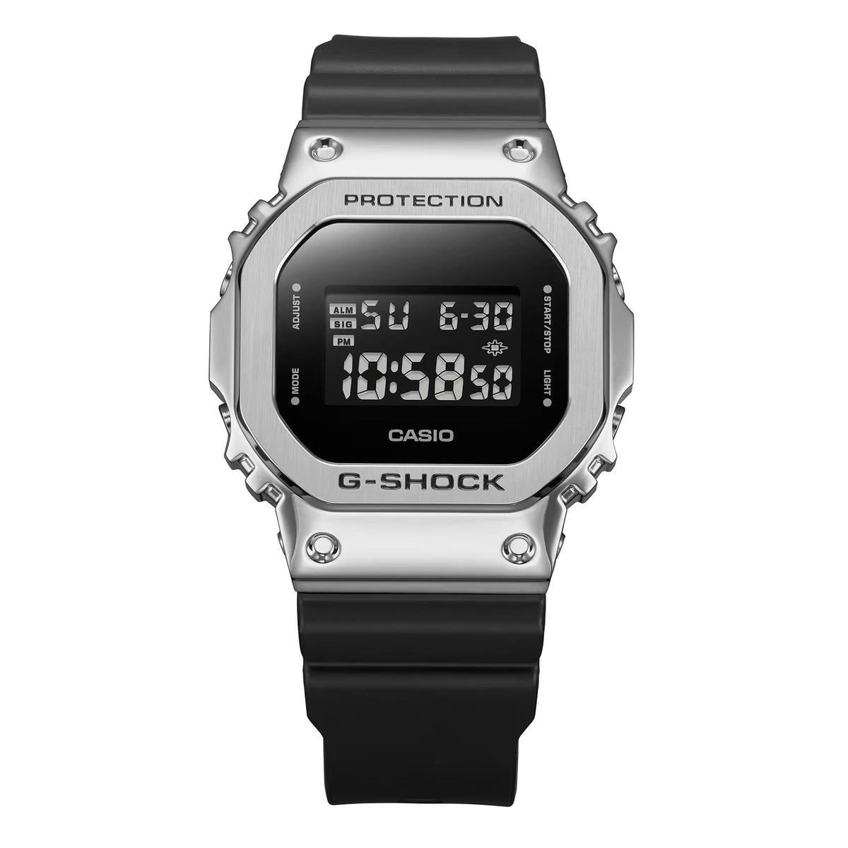 G-Shock men's digital watch with black resin strap and silver-tone case