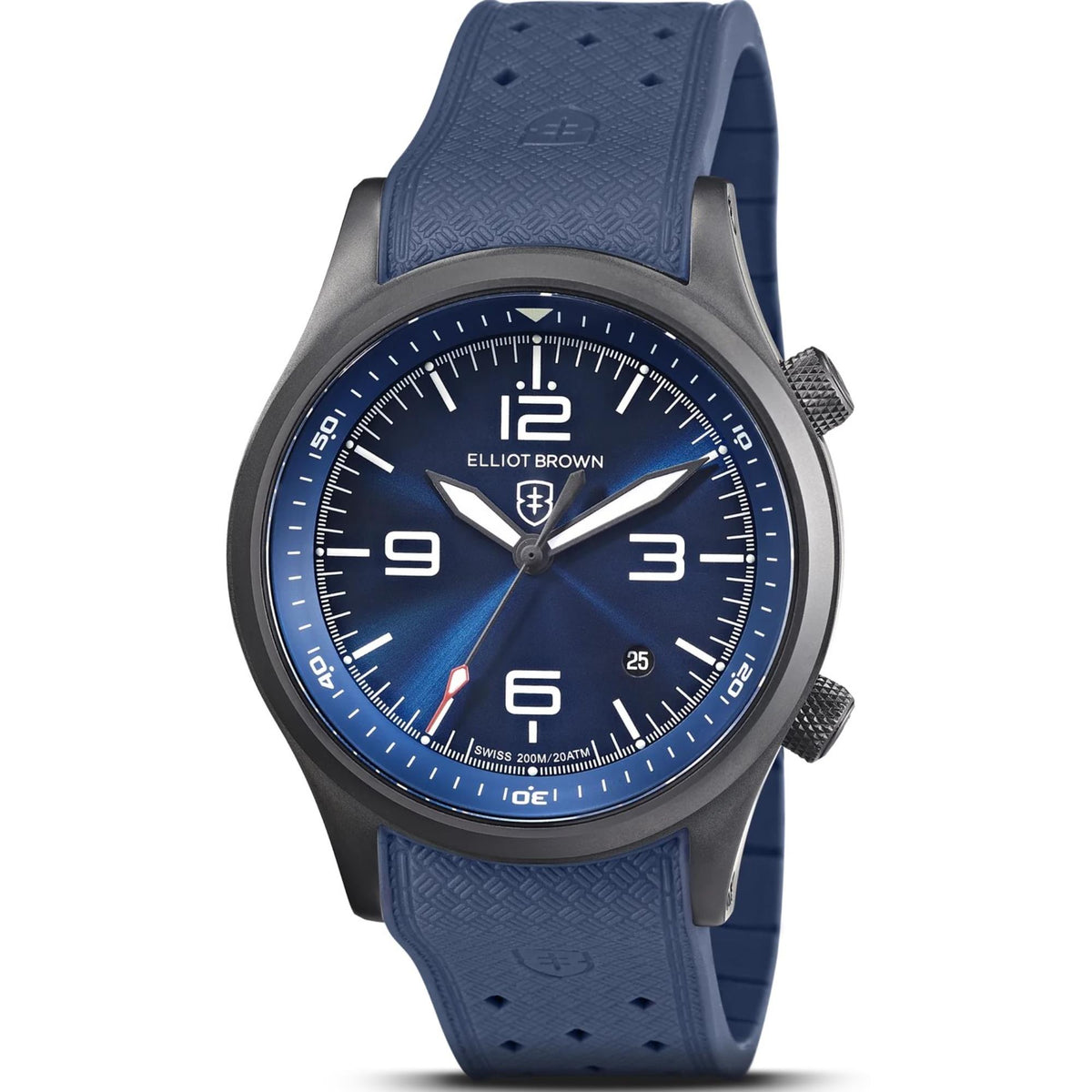Men's quartz watch with blue dial and textured navy rubber strap