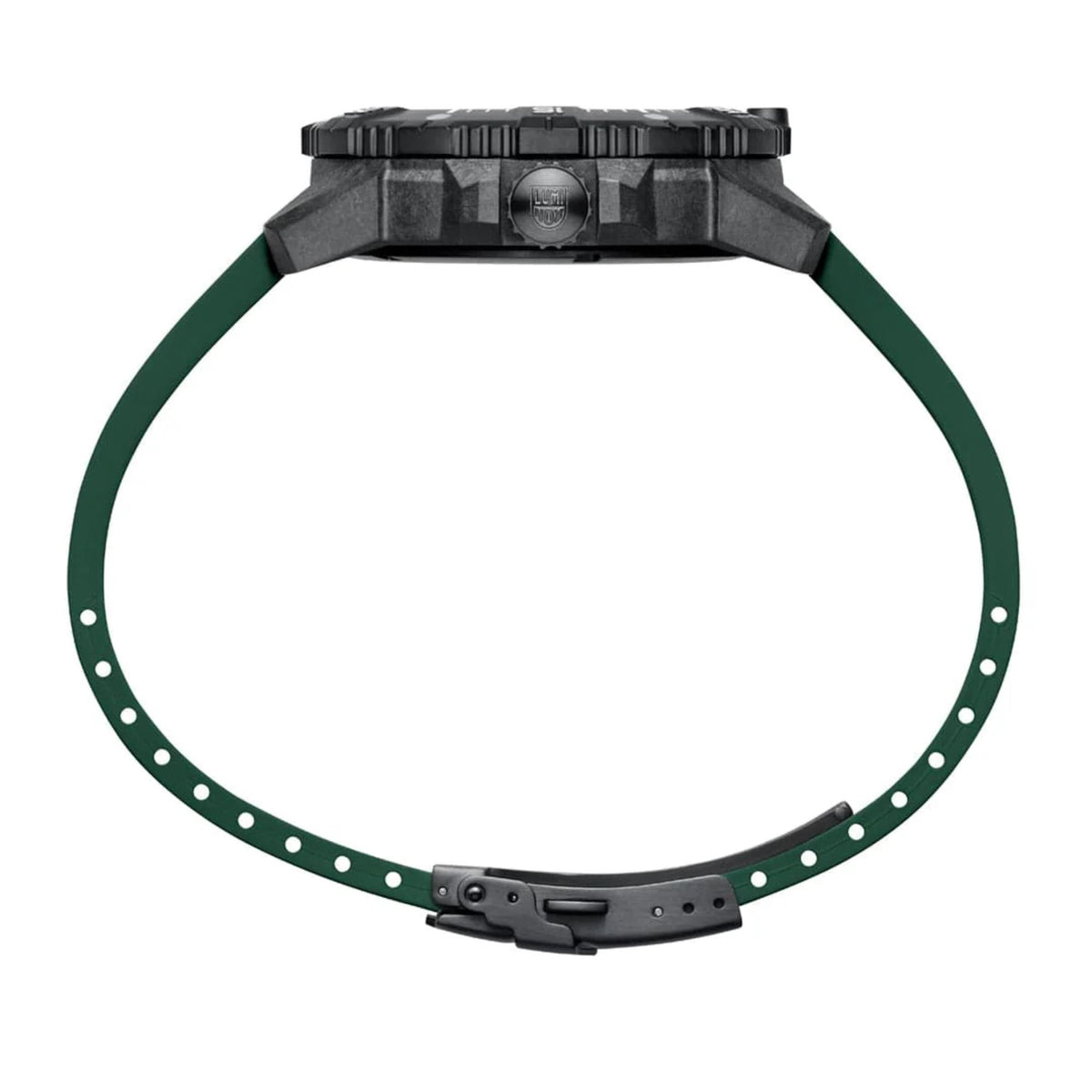 Luminox dark green rubber watch strap with buckle and vented holes