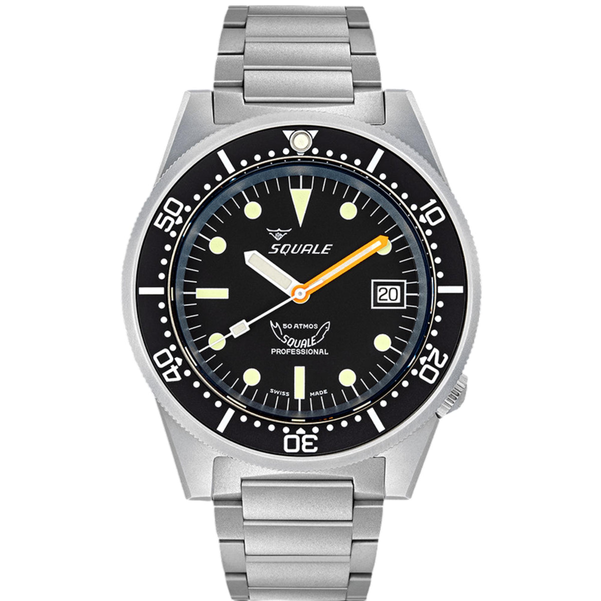 Men's black dial automatic watch on steel bracelet with date window at 3 o'clock.