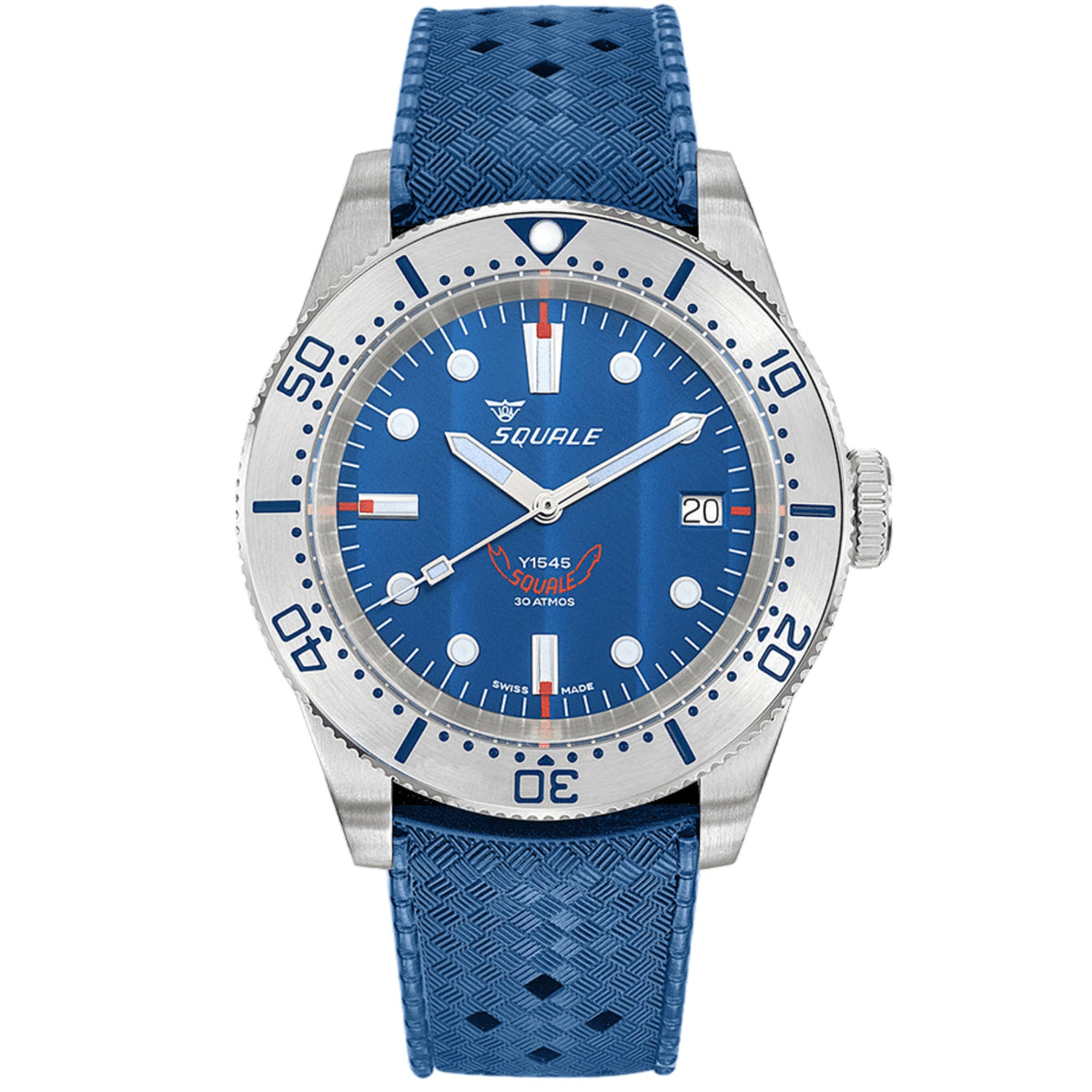 Squale 1545 steel automatic men's watch with blue dial and luminous dot hour markers