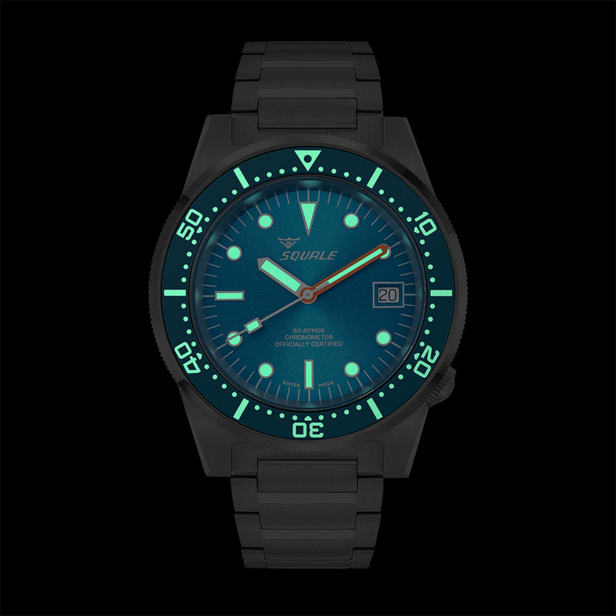 Men's diver-style automatic wristwatch, dark teal dial, black silicone strap