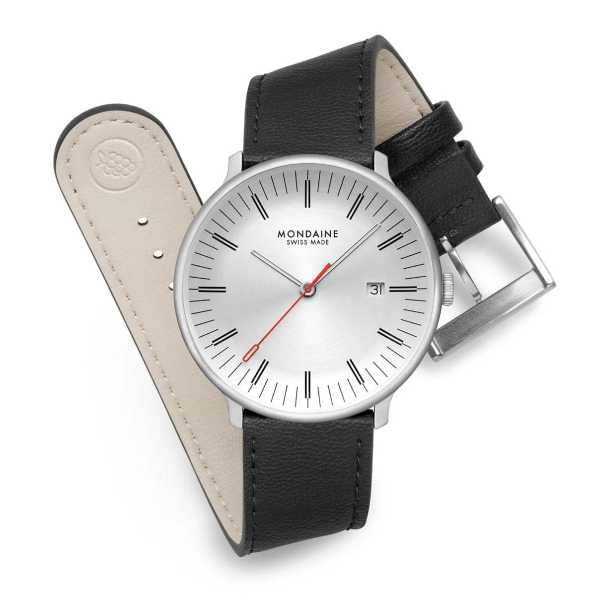 Mondaine Doppio MLE.41210.LBV coiled flat lay top view