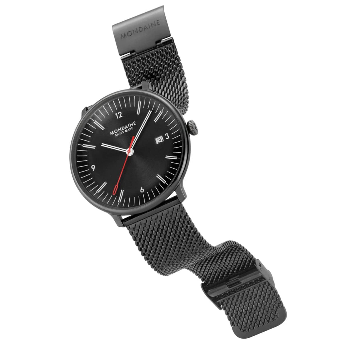 Mondaine Doppio MLE.41220.SM quartz watch angled front three-quarter view
