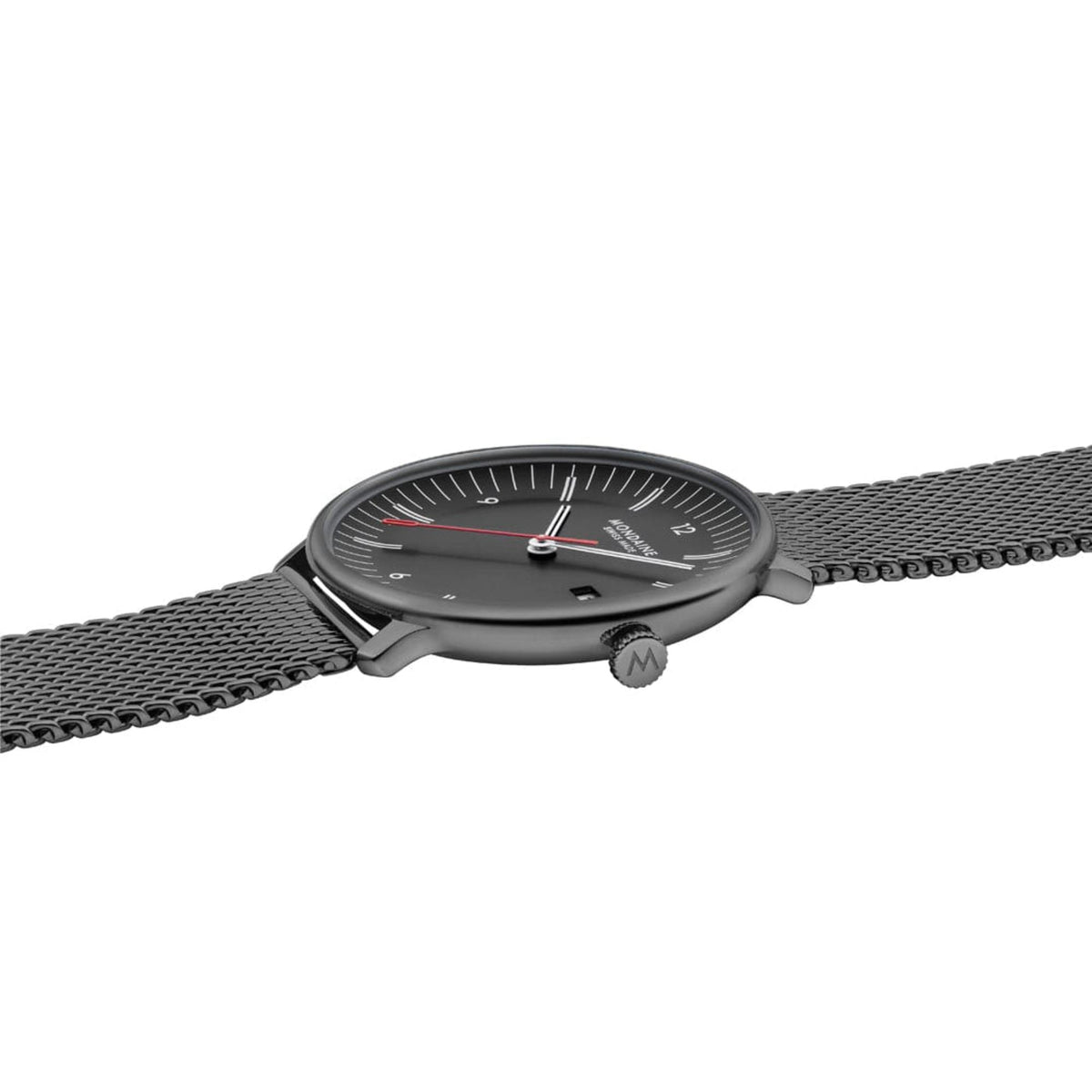 Mondaine Doppio MLE.41220.SM horizontal side profile lying flat